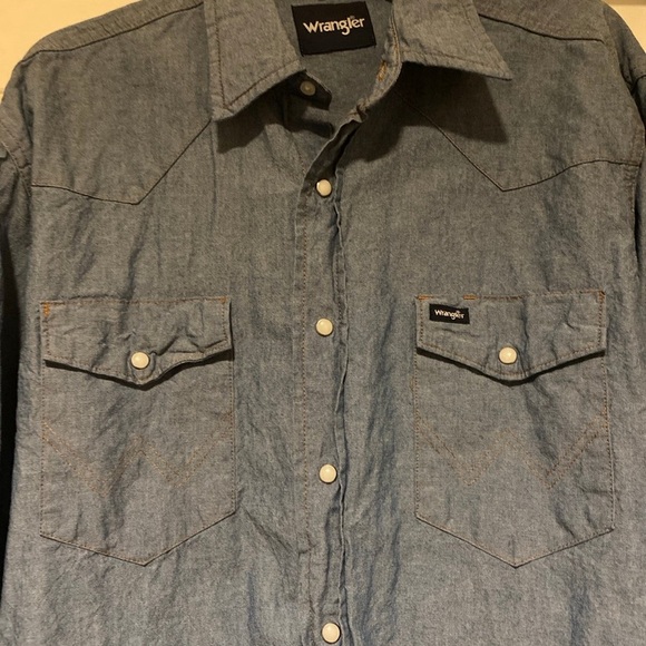 Wrangler Blue Pearl Snap Button Down Long Sleeve Shirt Men’s Size Large - Picture 2 of 6